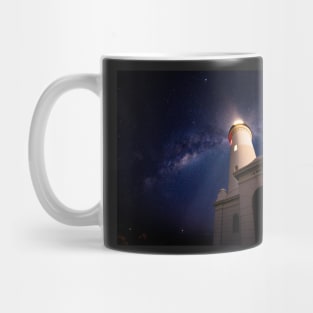 Milky Way over lighthouse Mug